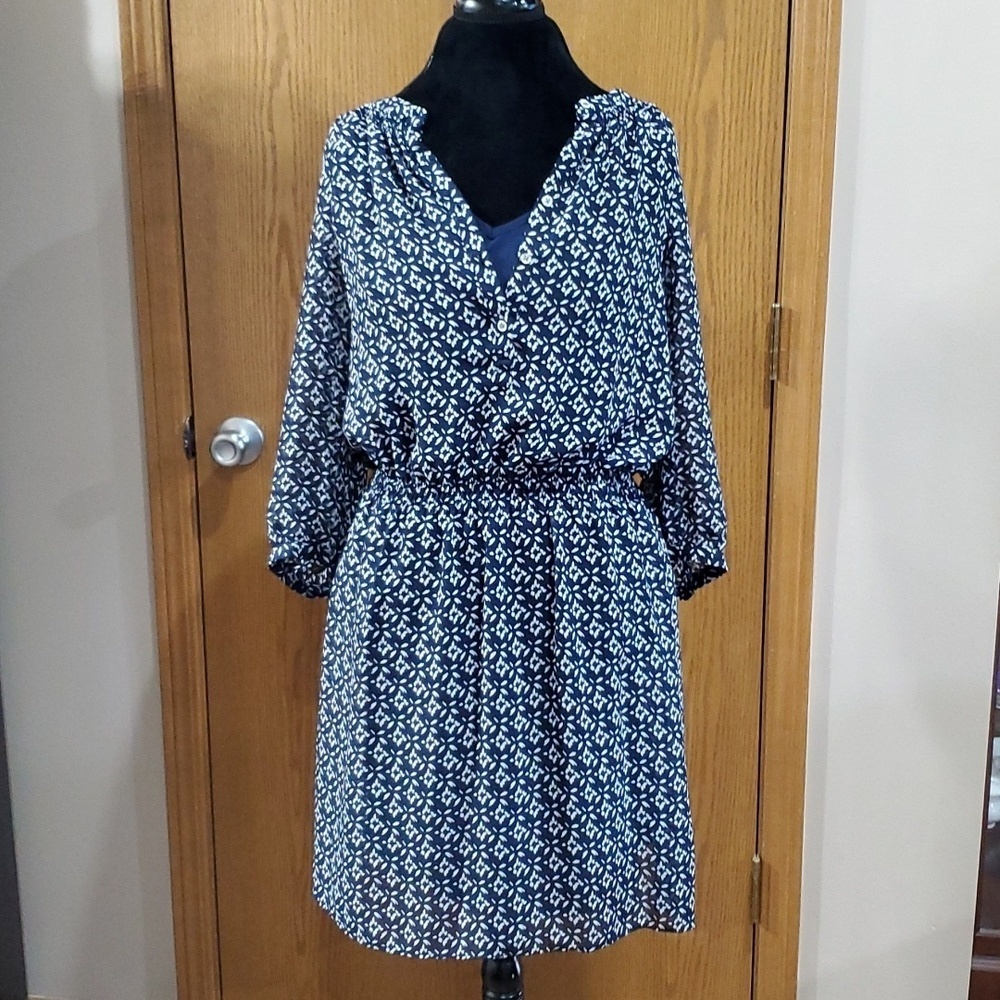 Lauren Ralph Lauren sheer over lined navy and white mini dress